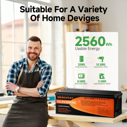 12,8V 200Ah LiFePO4 Accu – Lithium Batterij – Noodaccu – Zonne-energie Batterij – Camping Accu – Hoge Capaciteit – BMS Beveiliging – Lange Levensduur