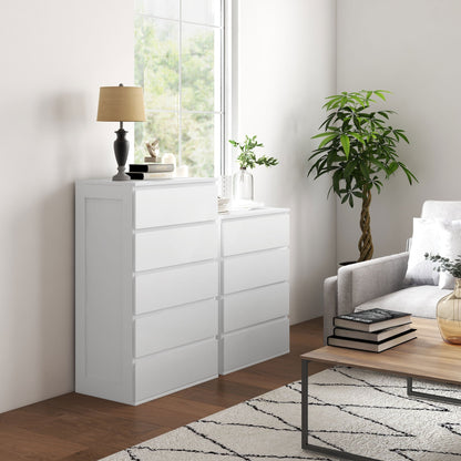 Ladekast – Commode – Ladenkast – Opbergkast – Kast Zonder Handgrepen – Modern Design – 5 Laden – Wit – 60x38x100 cm – Anti-Kantel Systeem