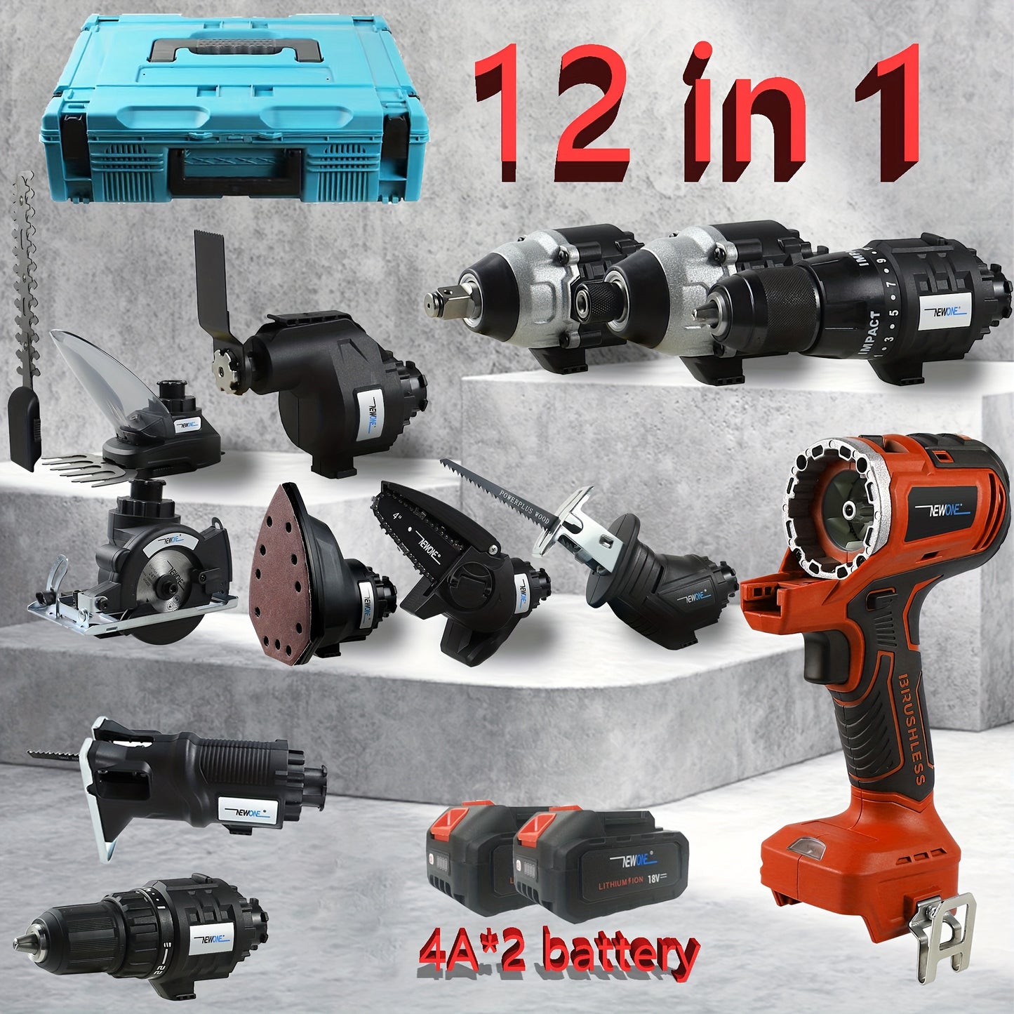 Multitool – Multifunctionele Tool – Accu Gereedschap – All-in-One Tool – Elektrisch Multifunctioneel – 18V Brushless Motor – 12-in-1 Opzetstukken