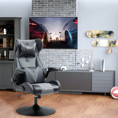 Gamingstoel – Bureaustoel – Gamestoel – Computerstoel – Stoel Voor Gamers – Verstelbare Zithoogte – Ergonomische Lenden- en Neksteun – PU Leer – Zwart/Grijs