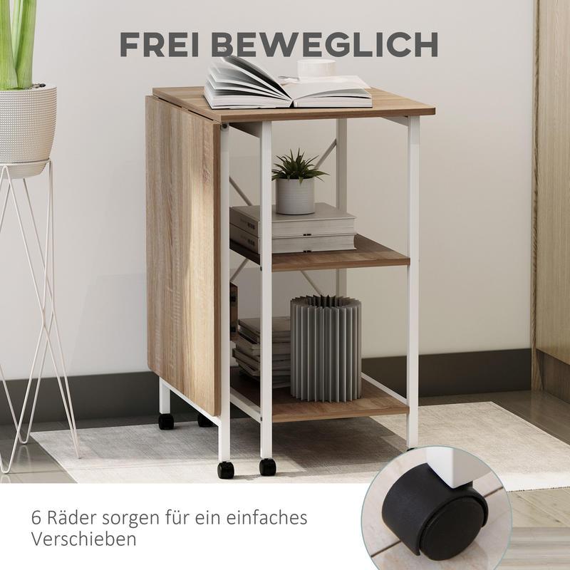 Inklapbare Tafel – Vouwtafel – Bureau – Bijzettafel – Mobiele Computer Tafel – MDF – Natuurlijk Hout – Met Wieltjes – 107x55x76 cm