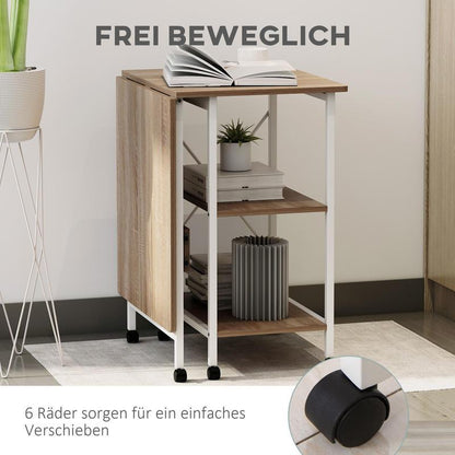 Inklapbare Tafel – Vouwtafel – Bureau – Bijzettafel – Mobiele Computer Tafel – MDF – Natuurlijk Hout – Met Wieltjes – 107x55x76 cm