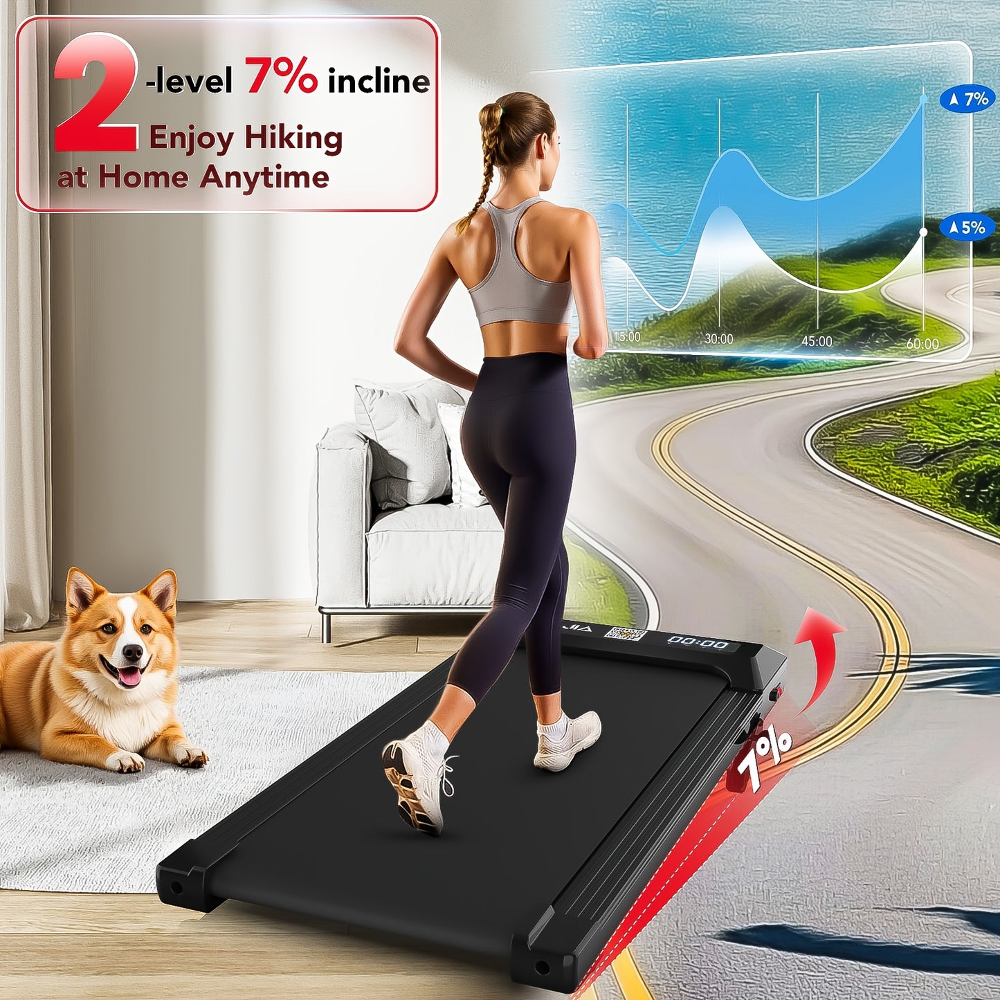 Loopband – Wandelband – Hardloopband – Fitnessband – Thuistrainer – Inklapbaar Design – 3-instelbare Hellingsstand