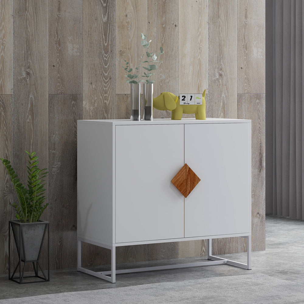 Dressoir – Sideboard – Kast – Opbergkast – Buffetkast – Modern Wit Dressoir – Dubbele Deuren – Stevig MDF Met Metalen Frame