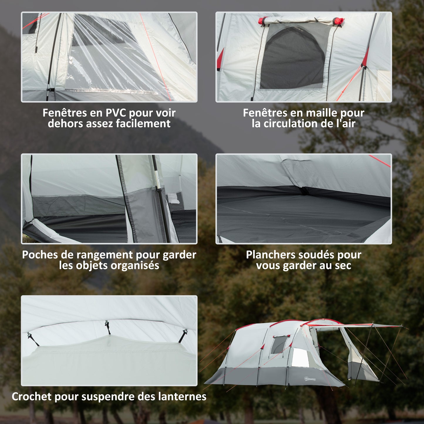 Campingtent – Kampeertent – Familietent – Tunneltent – Pop-up Tent – Ruim Voor 6-8 Personen – Lichtgewicht Polyester Met Glasvezel Stokken