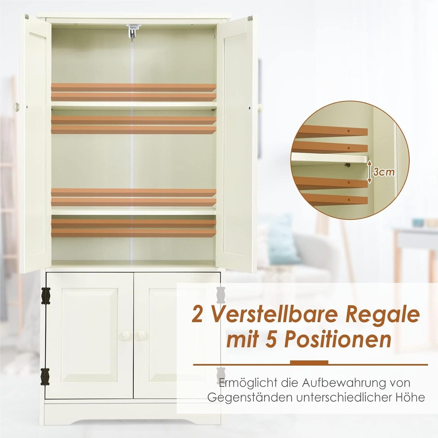 Witte Opbergkast – Kasten – Vloerkast – Dressoir – Bergkast – 4 Deuren – 2 Verstelbare Planken – MDF – Compact Design