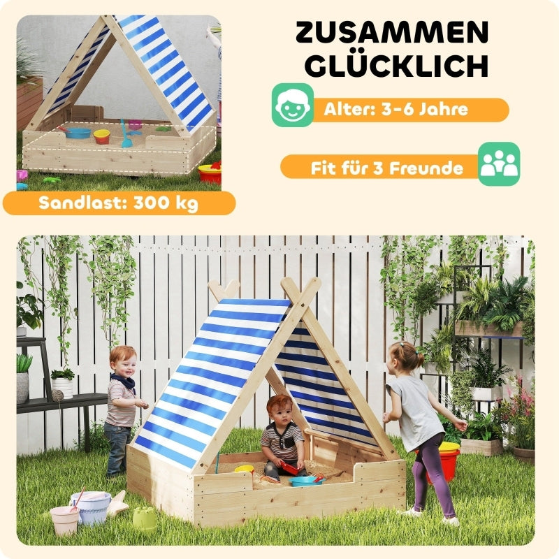 Zandbak – Speelbak – Buitenbak – Zandkist – Sandbox – Natuurlijk Hout – Weerbestendige Beschermhoes – Ruime 120x120 cm Speelplek