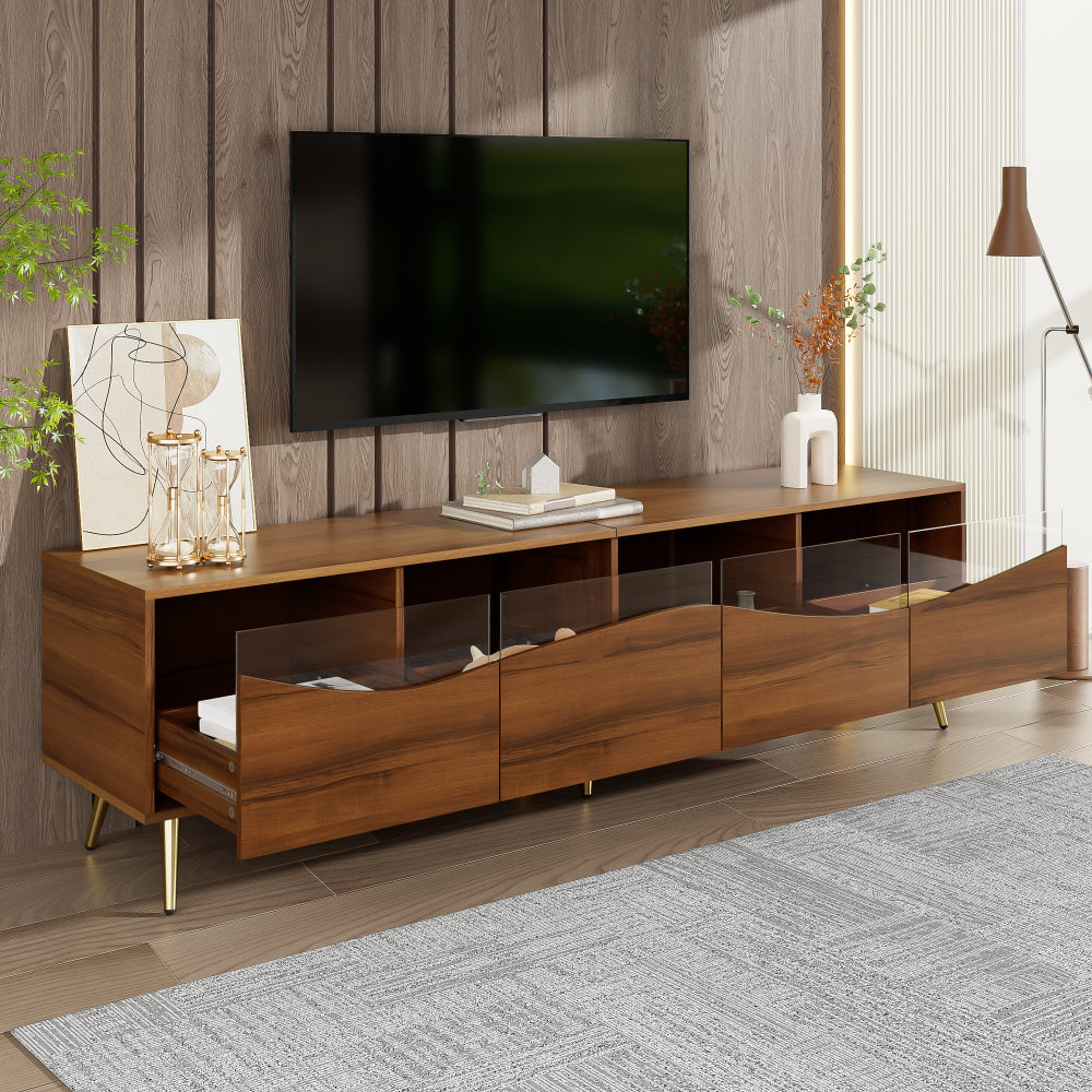 TV Meubel – TV Kast – TV Dressoir – Media Console – Lowboard – Modern Design – Hoogwaardige Materialen – 180x40x50 cm – Gouden Metalen Poten – Glazen Front – Opbergruimte