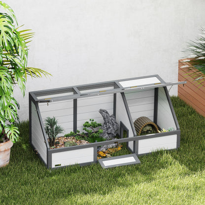 Outdoor/Indoor Small Animal Habitat Cage with Removable Base - Easy-Access Door & Spacious Design, Durable Turtle House & Nesting Box for Rabbits, Guinea Pigs, Hamsters, Lizards - Ventilated Mesh Top & Solid Floor, Low-Mainte