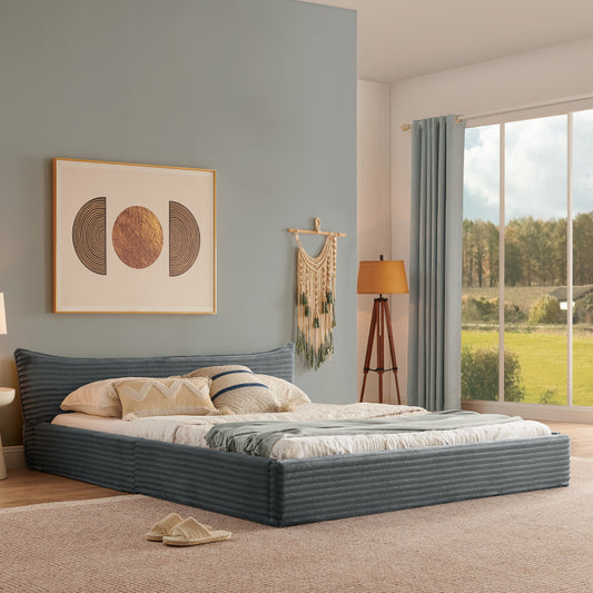 Tweepersoonsbed – Bed – Slaapbank – Ledikant – Boxspring – Donkergrijs Chenille – 140x200 cm – Zachte Velours Bekleding – Stevig Frame