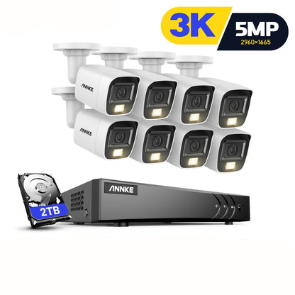 Beveiligingscamera – Camerabewaking – Bewakingscamera – Buitencamera – Binnencamera – 5-in-1 H.265+ DVR Recorder – 4X 3K Dual Light Camera’s met Microfoon – AI Mens- en Voertuigdetectie – 2TB Opslag