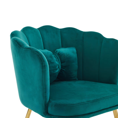 Velvet Fauteuil – Fluwelen Stoel – Lounge Chair – Design Fauteuil – Accentstoel – Luxe Blauw – Goud Metalen Poten – Bloemvormige Rugleuning – Comfortabel Gepolsterd Zitkussen