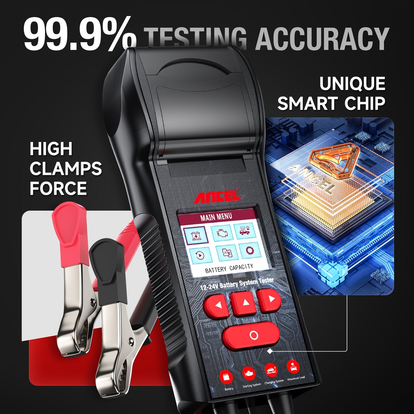 Batterijtester – Accutester – Accutestapparaat – Auto Accumeter – Accu Diagnose – 12V en 24V Batterijen – Ingebouwde Printer voor Directe Afdrukken