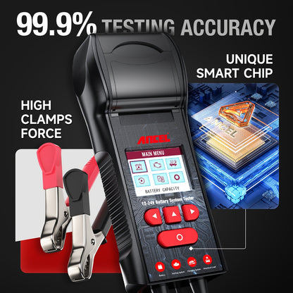 Batterijtester – Accutester – Accutestapparaat – Auto Accumeter – Accu Diagnose – 12V en 24V Batterijen – Ingebouwde Printer voor Directe Afdrukken