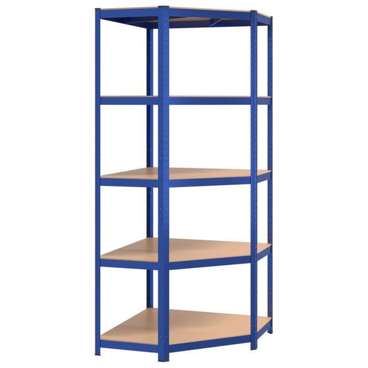 Hoekrek – Opbergrek – Hoekplank – Boekenkast – Opbergkast – 5-laags – Blauw Staal en Engineered Wood