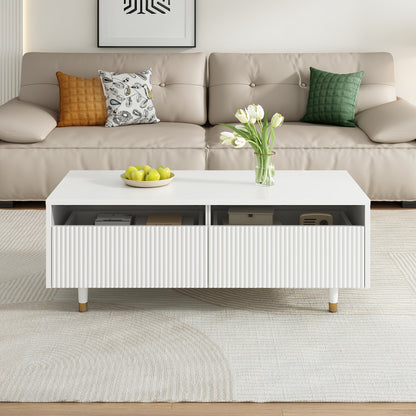 Salontafel – Koffietafel – Woonkamertafel – Tafeltje – Opbergtafel – Modern Wit – Golvend Ladeoppervlak – Ruime Opbergladen – Compact Formaat