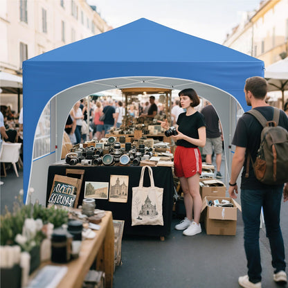 Vouwpaviljoen – Tuinpaviljoen – Partytent – Terrasoverkapping – Zonnescherm – 3x3 m – 4 Afneembare Zijwanden – UV Bescherming 50+ – Inclusief Zandzakken en Draagtas – Blauw