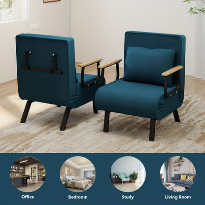 Slaapbank – Bedbank – Logeerbank – Inklapbare Bank – Studio Bank – Groot Formaat – Houten Armleuningen – Eenvoudig Inklapbaar Design – Kaki