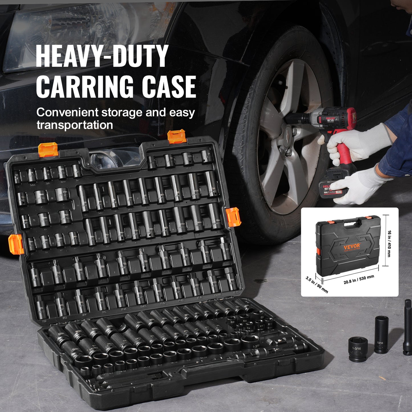 Impact Socket Set – Slagmoersleutel Set – Dopsleutel Set – Ratelsleutel Set – Steeksleutel Set – Cr-Mo Legeringsstaal – 120 Delen Metrisch & SAE – Zwarte Koffer