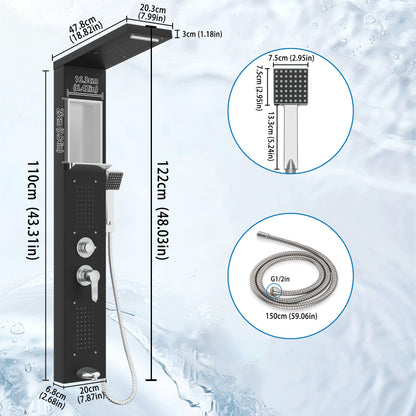 Douchepaneel – Douche Systeem – Doucherail – Regendouche – Handdouche – 5-in-1 Multifunctioneel – Roestvrijstaal 304 – Geïntegreerde Opbergruimte