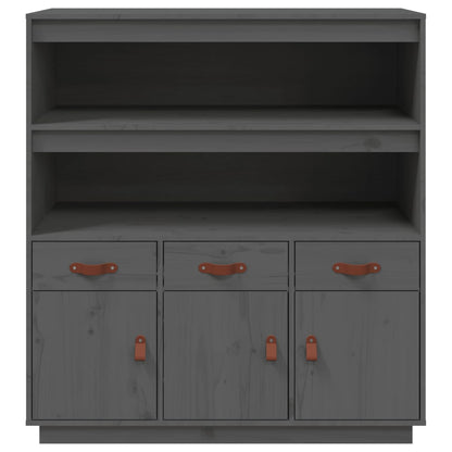 Hoogkast – Opbergkast – Dressoir – Kledingkast – Vitrinekast – Massief Dennenhout – 3 Deuren & 3 Laden – Grijs Afgelakt