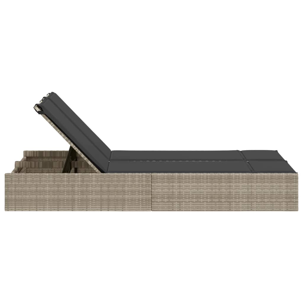 Dubbele Lounger – Dubbele Tuinbank – Buiten Lounger – Ligstoel Voor Twee – Relaxstoel – Weerbestendig PE-Rattan – Verstelbare Rugleuning In 3 Standen – Grijs