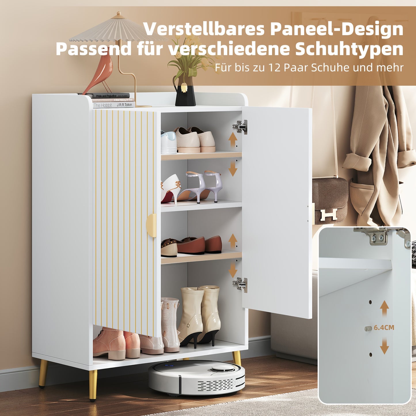 Schoenenkast – Schoenenrek – Schoenenopberger – Schoenenkast – Opbergkast – Wit Metaal – 3 Niveaus Met Dubbele Deuren – Ruimtebesparend 75x35x110 cm