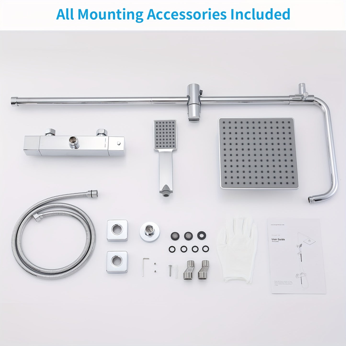 Contemporary Wall-Mounted Thermostatic Shower System with Bathtub - No Electricity Needed, Battery-Free, 38°C Constant Temperature, Durable Metal Construction for Modern Bathrooms, Bathroom Upgrade, Sleek Design, Highquality