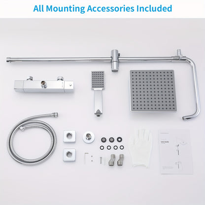 Contemporary Wall-Mounted Thermostatic Shower System with Bathtub - No Electricity Needed, Battery-Free, 38°C Constant Temperature, Durable Metal Construction for Modern Bathrooms, Bathroom Upgrade, Sleek Design, Highquality