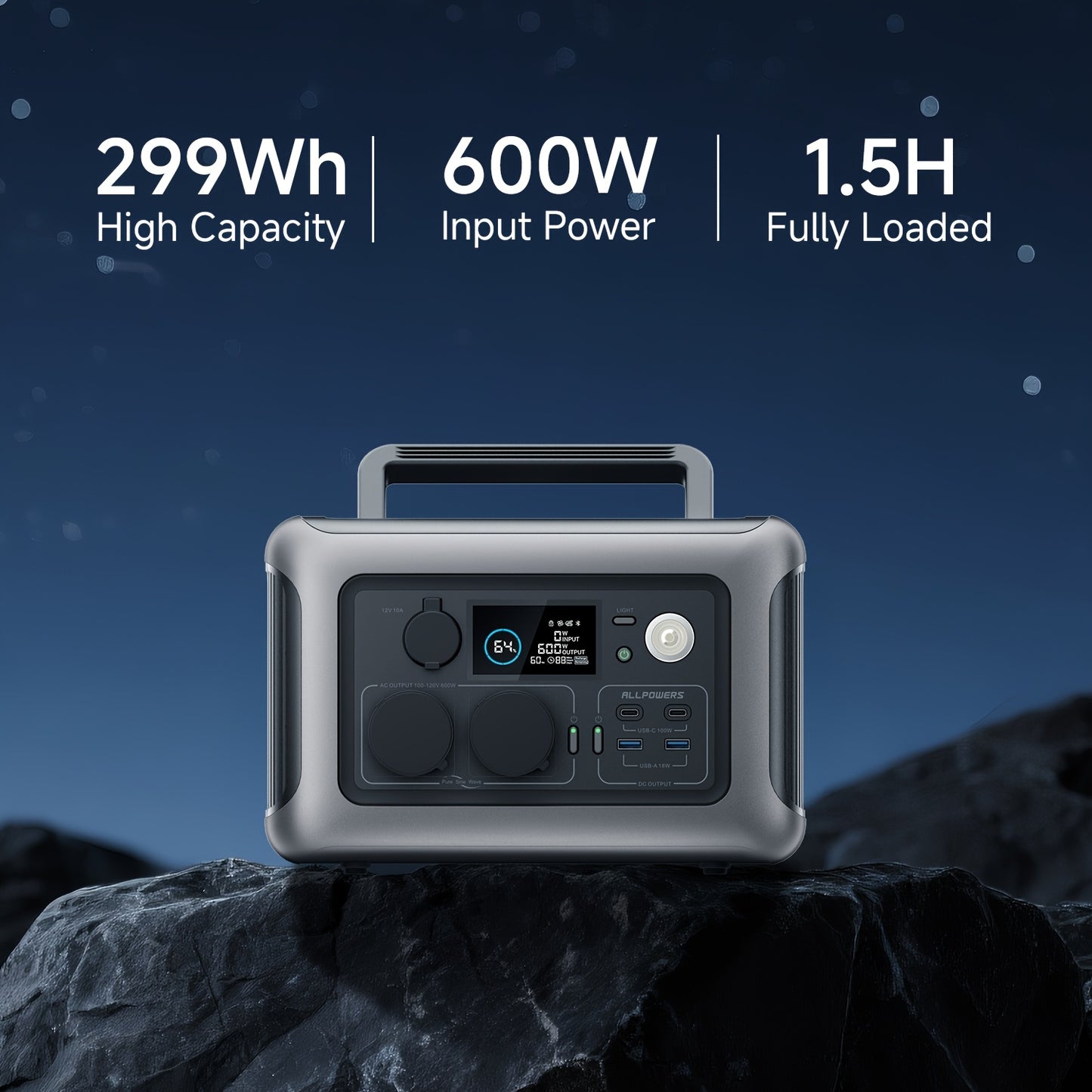 Power Station – Draagbare Accu – Mobiele Generator – Outdoor Energievoorziening – Noodstroomvoorziening – 299Wh LiFePO4 Batterij – 600W Continu Vermogen Met Snelladen