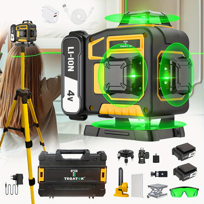Laserwaterpas – Kruislijnlaser – Bouwlaser – Lijnlaser – Zelfnivellerende 360° Rotatie – 16 Lijnen – Oplaadbare Lithiumbatterij – Metalen Basis