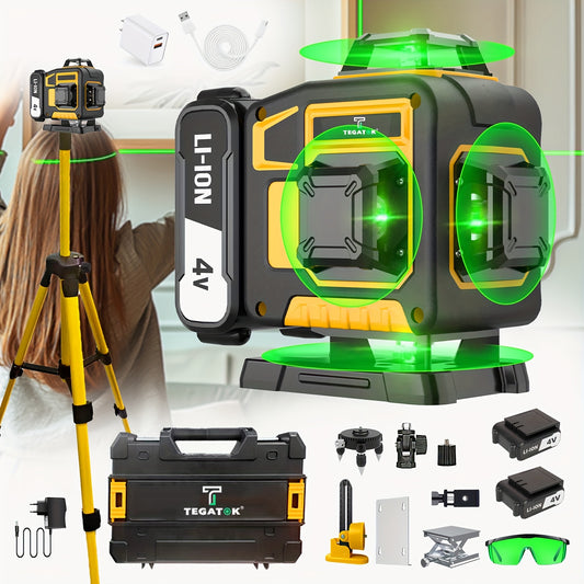 Laserwaterpas – Kruislijnlaser – Bouwlaser – Lijnlaser – Zelfnivellerende 360° Rotatie – 16 Lijnen – Oplaadbare Lithiumbatterij – Metalen Basis
