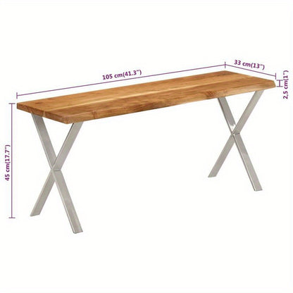 Bench with a Natural Edge, 105 Cm, Made of Solid Acacia Wood. This Bench Is Ideal As a Shoe Stool in Your Hallway Or As a Storage Stool in Your Living Room.