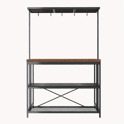 Bakers Rack – Keukenrek – Magnetronstandaard – Opbergrek – Koffiebar – Robuust Metaal – 106 cm Breed – 3-laags Met 5 Haken – Mobiel Met Wieltjes - Bruin