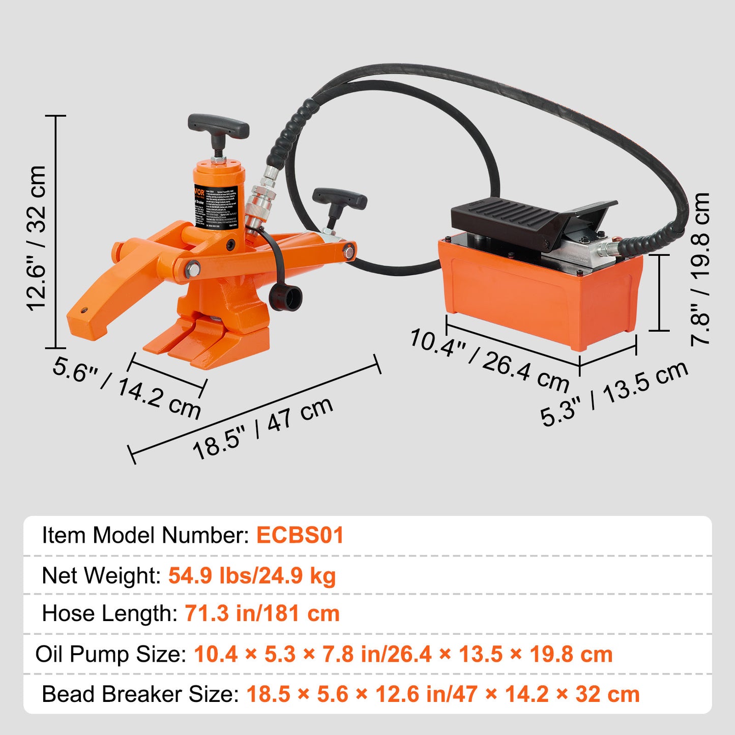 Hydraulische Bead Breaker – Bandenbreker – Tire Bead Tool – Velgverwijderaar – Bandenlosser – 10.000 PSI Kracht – Duurzaam Q235B Staal – Oranje