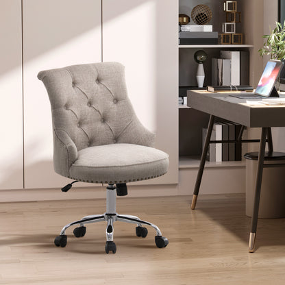 Bureaustoel – Draaistoel – Bureaustoel Met Wielen – Werkstoel – Ergonomische Stoel – 360° Draaibaar – Verstelbare Zithoogte 48-55 Cm – Lichtgrijs Linnen Met Metalen Frame