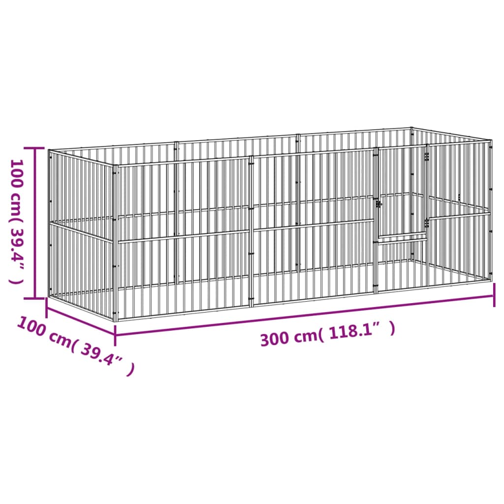 Dierenren – Hondenren – Puppyren – Konijnenren – Dierenkooi – 300x100x100 cm – Robuust Gegalvaniseerd Staal – Semi-Open Bovenkant Met Gemakkelijke Toegang