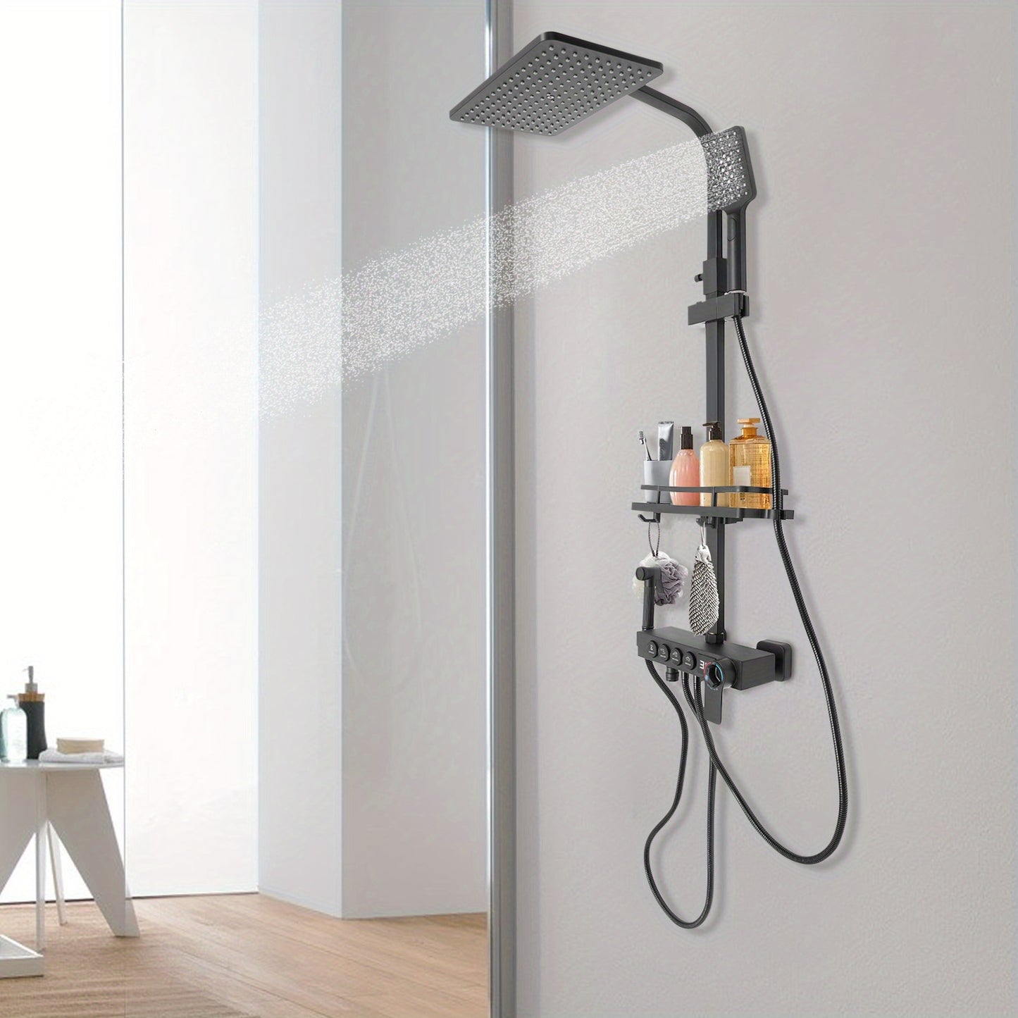 Black Shower Set with Adjustable Height Shower Rail
