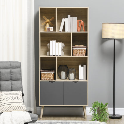 Boekenkast – Boekenrek – Opbergkast – Vakkenkast – Wandkast – Modern Design – 2 Deuren en 6 Planken – Hout en Antraciet – 80x35x180 cm