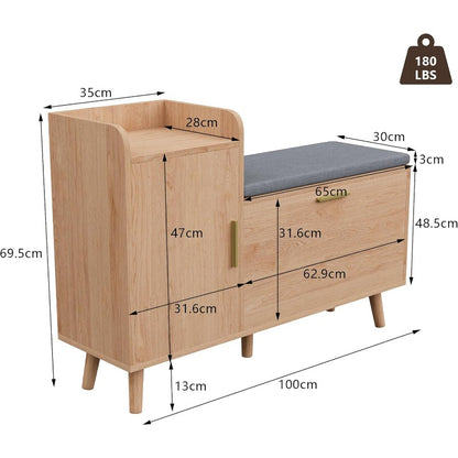 Schoenenkast – Schoenenrek – Schoenenopberger – Opbergkast – Smal Design – Schuine Laden – MDF & Hardhout – Zitkussen