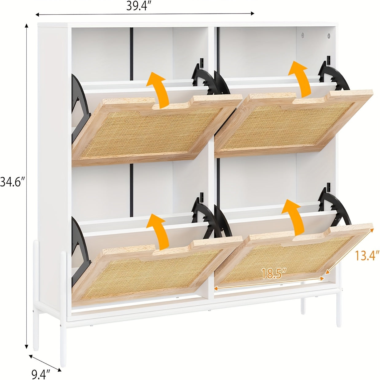 Schoenenkast – Schoenenrek – Schoenenopberger – Schoenenbank – Halkast – Smal Model – Rattan Materiaal – 8 Verstelbare Vakken – Compact 100x24x88 cm
