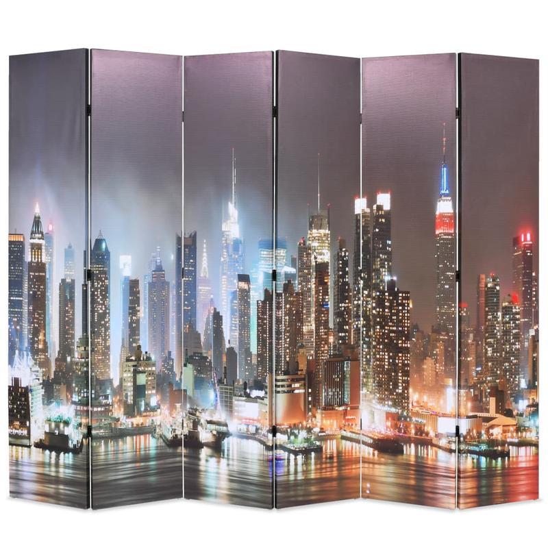 Kamerscherm – Room Divider – Privacy Scherm – Slaapkamer Scherm – Vouwscherm – Meerkleurig Design New York By Night – 228 x 170 cm – Hoogwaardig Hardhout
