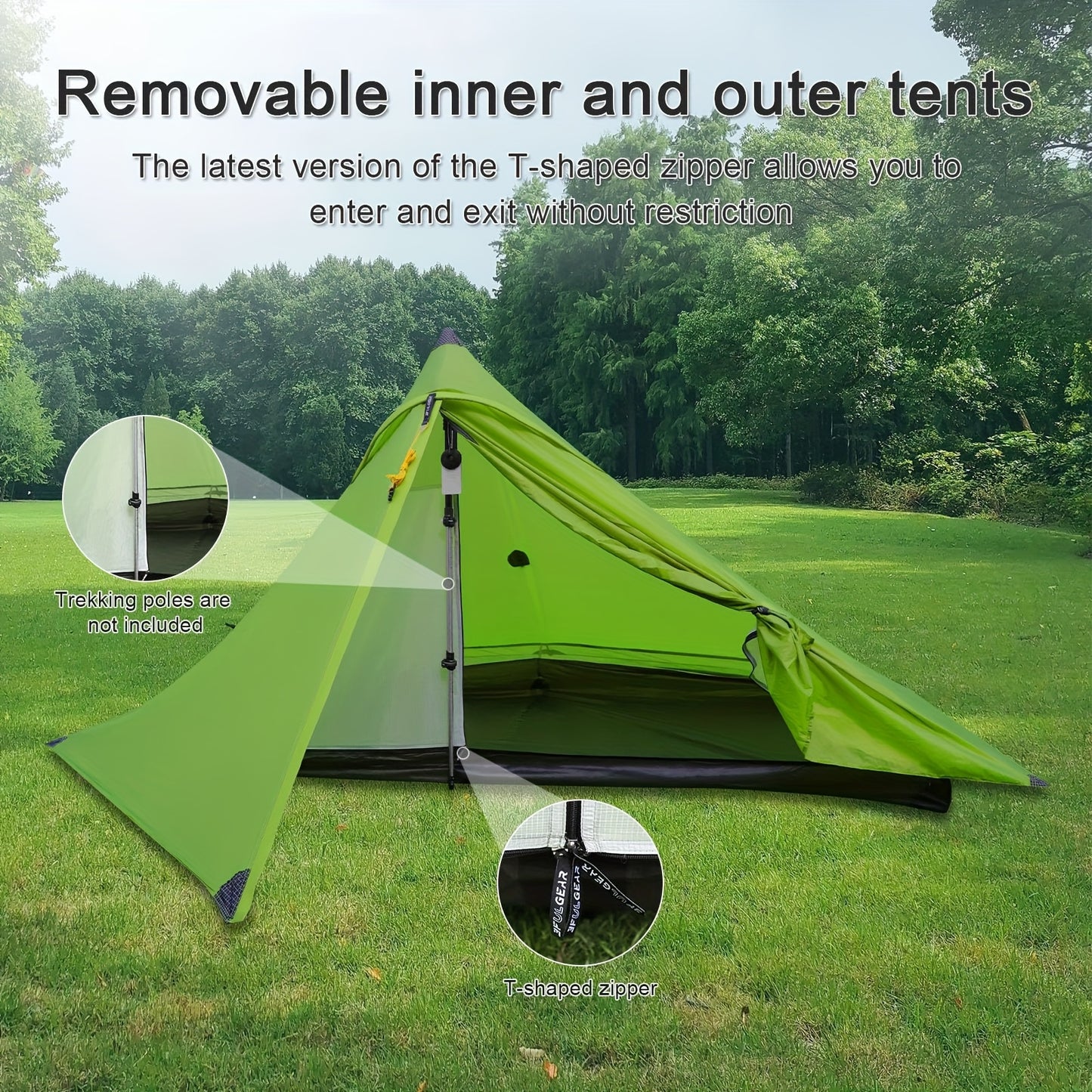 Trekkingtent – Trekkerstent – Koepeltent – Lichtgewicht Tent – Ultralichte 1-Persoonstent – 20D Nylon – Compact & Ventilerend