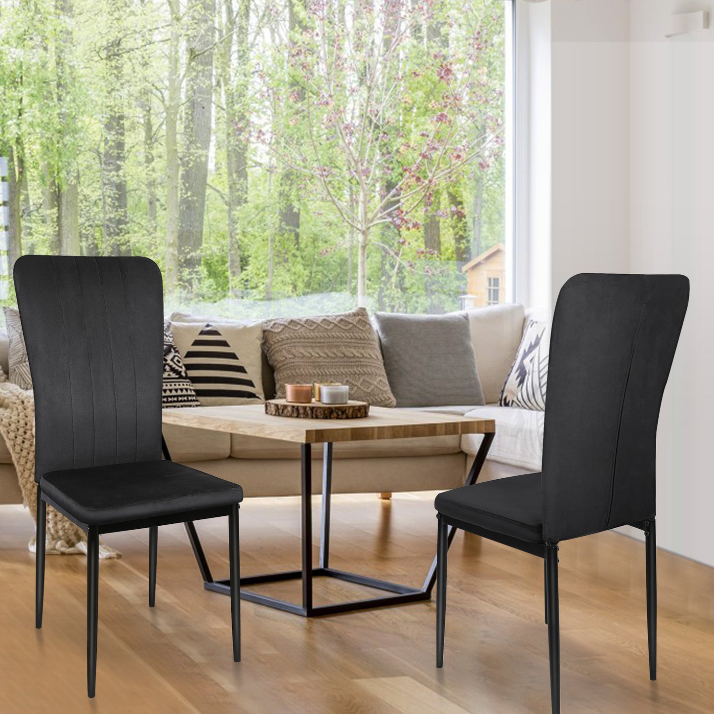 Eetkamerstoel – Kuipstoel – Stoel – Dining Chair – Set Van 4 – Zwart – Velvet Bekleding – Hoog Rugleuning – Metalen Frame – 40x37x97 cm – Max. Draagvermogen 120 kg