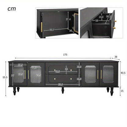 Retro TV-kast – TV Meubel – Lowboard – Mediameubel – Dressoir – Zwart Met Gouden Accenten – Push-to-Open Lades – Stevige Houten Poot Met Metaal