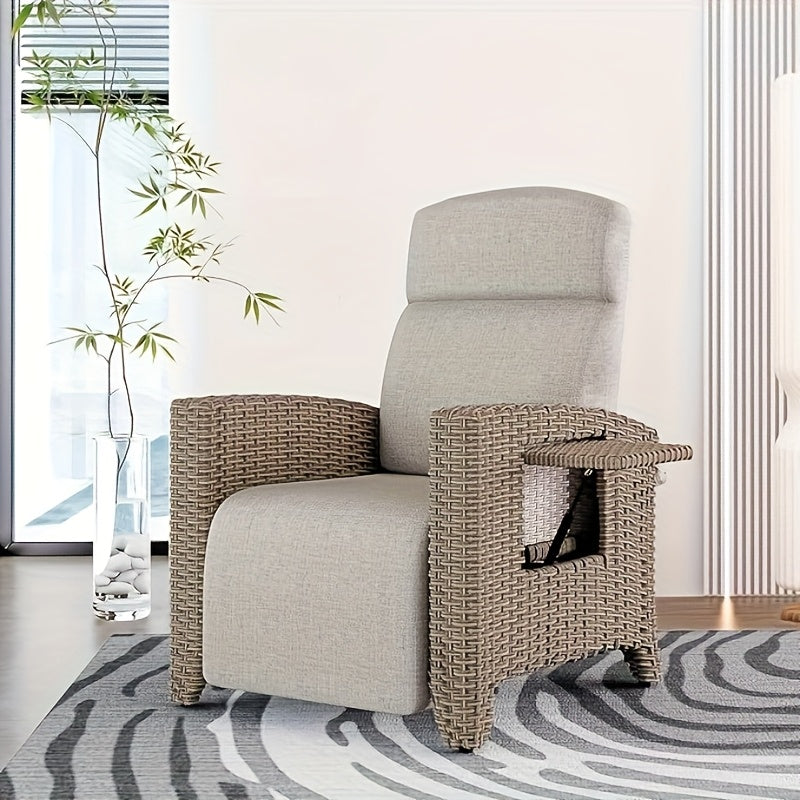 Designer Rattan Sofa & Chair Set - Ergonomic Memory Foam Cushion, Adjustable 160° Reclining Backrest, All-Weather Wicker Patio Furniture with Integrated Side Table, Removable Cushion Cover - Heavy-Duty Outdoor Garden Chair f