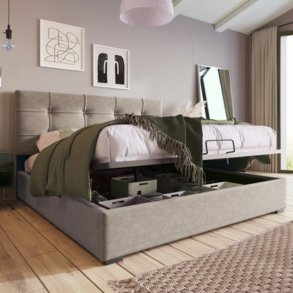 Bedframe Queen – Gestoffeerd Bed – Platformbed – Tweepersoonsbed – Slaapkamermeubilair – 140x190 cm – Fluwelen Bekleding – Button-Tufted Hoofdbord