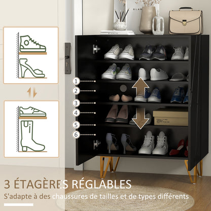 Schoenenkast – Schoenenrek – Schoenenopberger – Schoenenkastje – Schoenenmeubel – Twee Deuren – Soft-Close Deuren – Verstelbare Planken – Zwart – Geschikt Voor 15-20 Paar Schoenen