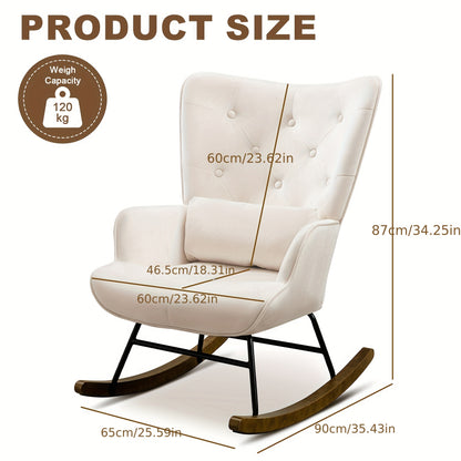 Retro Fauteuil – Relaxstoel – Leunstoel – Lounge Stoel – Armstoel – Beige Velvet Bekleding – Stevig Houten Frame