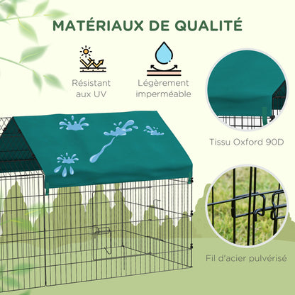 Konijnenren – Dierenren – Knaagdierenren – Buitenren – Binnenren – Modulaire Stalen Ren – Met Afdekking – 220x85x103 cm – Groen
